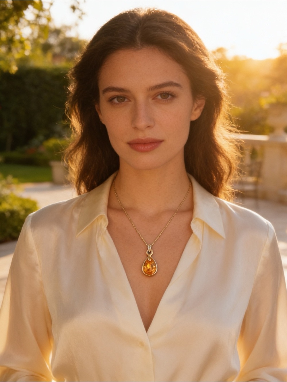 Gold Tone Pear-Cut Citrine Infinity Pendant Necklace
